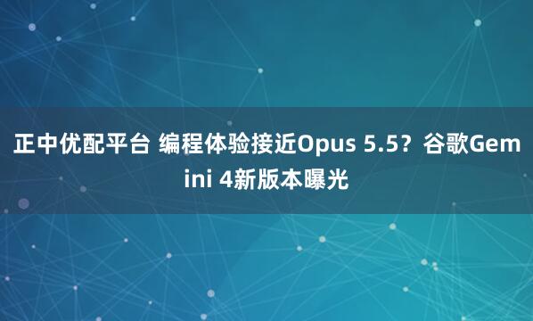正中优配平台 编程体验接近Opus 5.5？谷歌Gemini 4新版本曝光